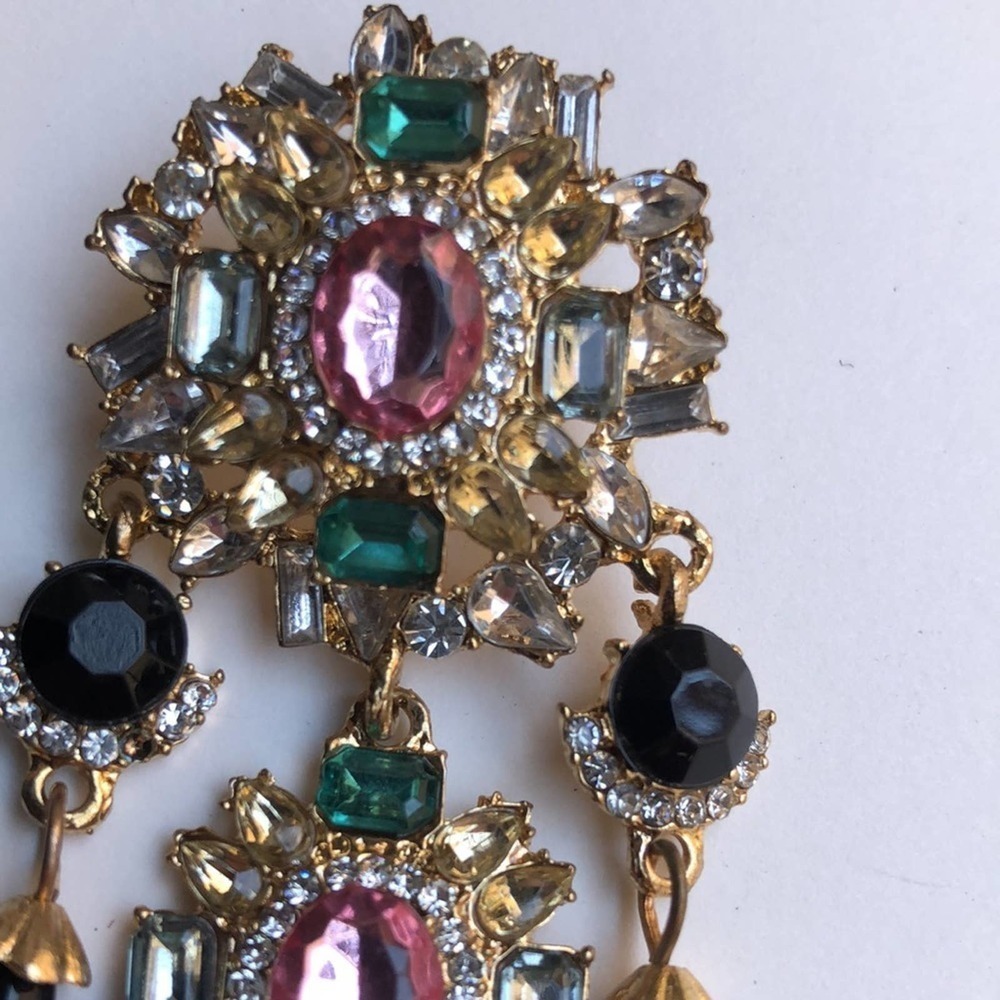 Chandelier Statement Earrings with Faux Gems, Pearls, and Diamonds - Picture 3 of 5